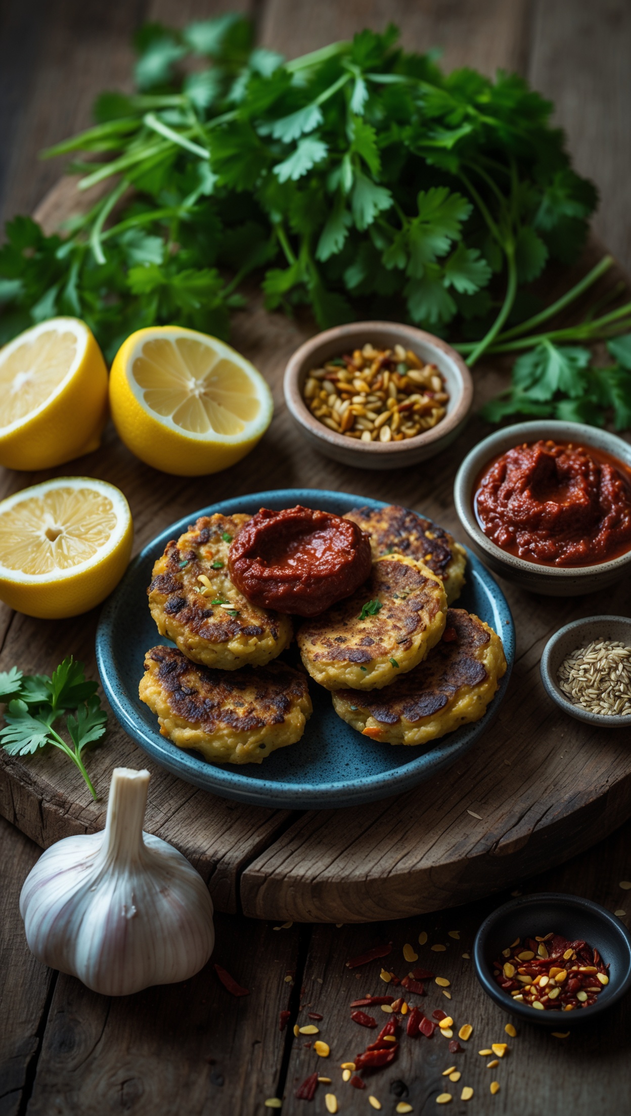 Crispy Bean Cakes With Harissa, Lemon and Herbs